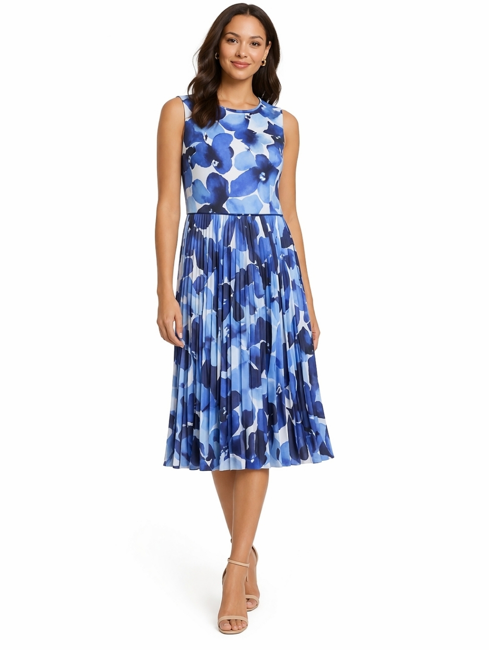 Maggy London Chiffon Floral Pleated Midi Dress Size 12 Fit & Flare Spring Summer - Picture 14 of 14